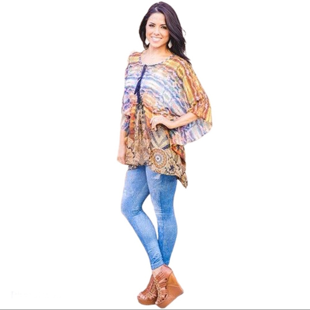 FIGUEROA & FLOWER (Anthropologie) Boho Blouse With Crop Sleeves Purple Sz Medium